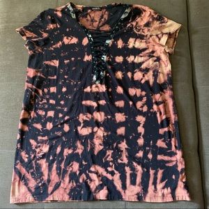 FASHION NOVA Black and Rust Bleached Lace Up Dress